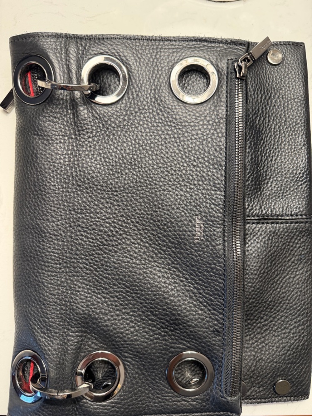 Hammit Black Pebbled / red suede and gunmetal Large TONY bag LIKE NEW gorgeous